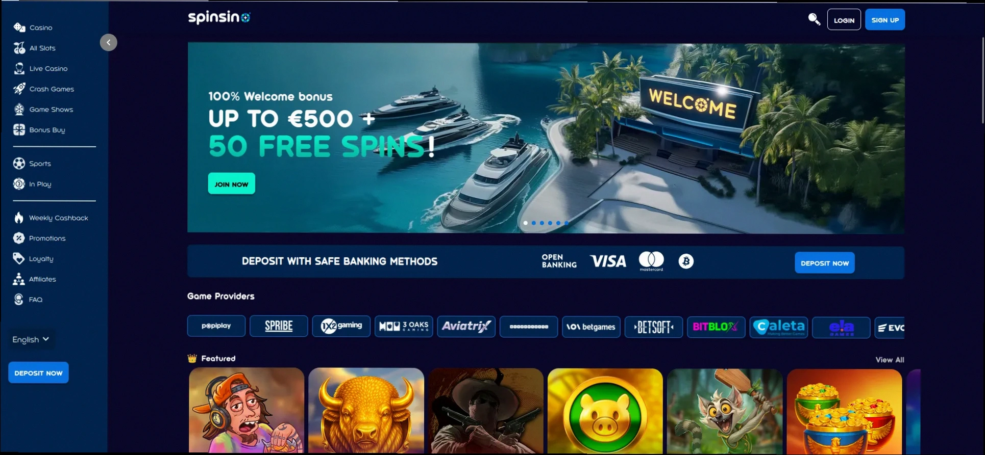 Spinsino Casino 100% bonus tot €500 plus 50 gratis spins